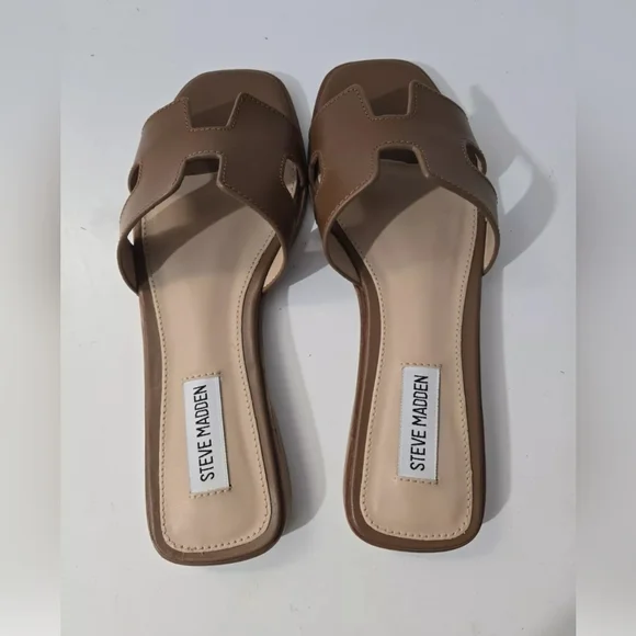 Steve Madden Hadyn Cognac Slip-On Leather Sandals Shoes Women's Size 12 - Picture 3 of 5